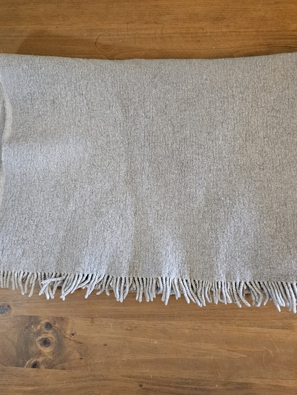 Vtg RH Restoration Hardware 100% Virgin Wool Lt Gray Fringed Throw Blanket 48x68